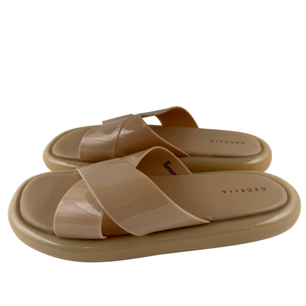 Cecelia New York Skip Jelly Slides Crisscross Platform Sandal Womens 9M Nude